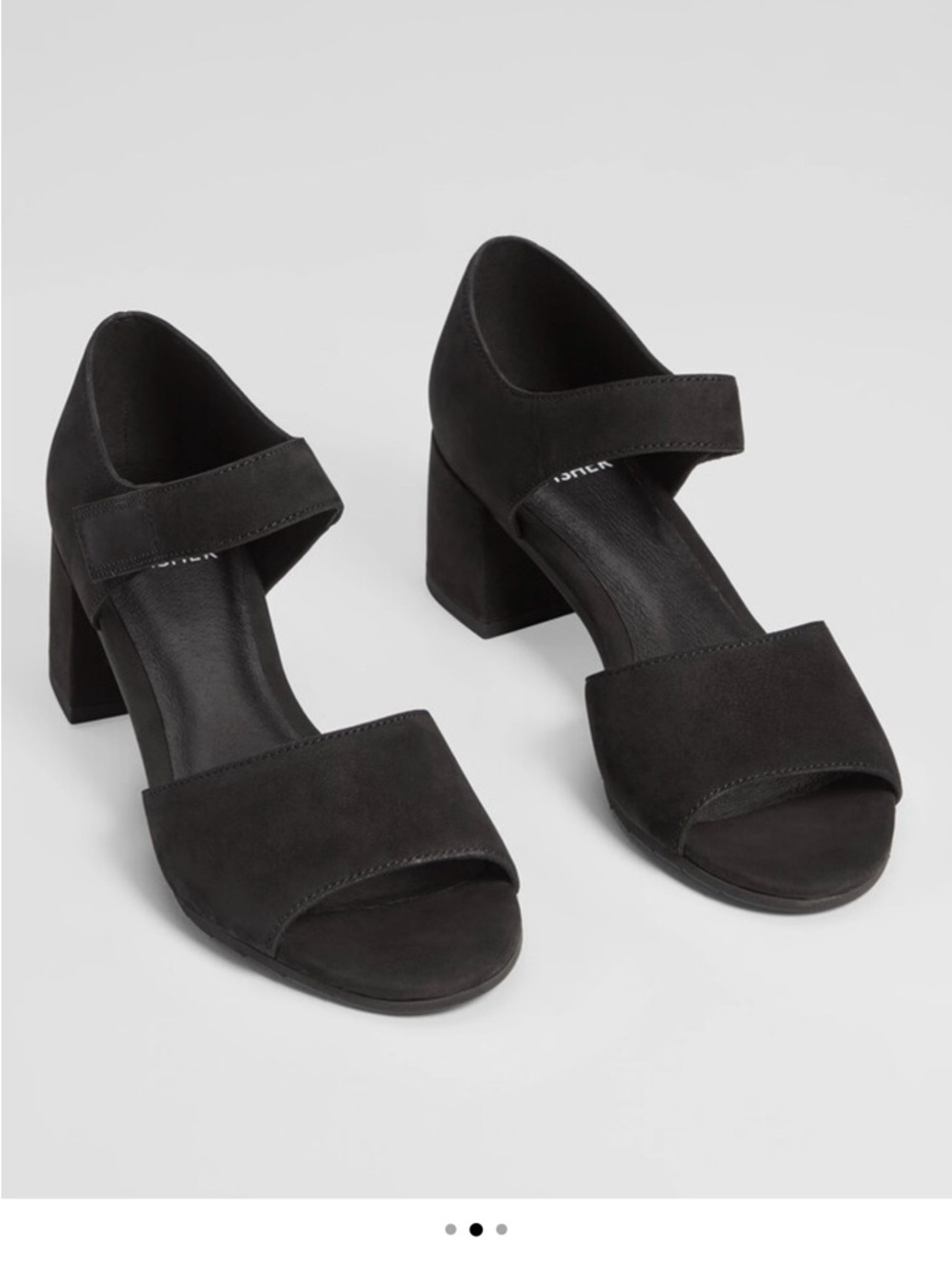 Eileen Fisher Black Suede Mary Jane Block Heel Sandals